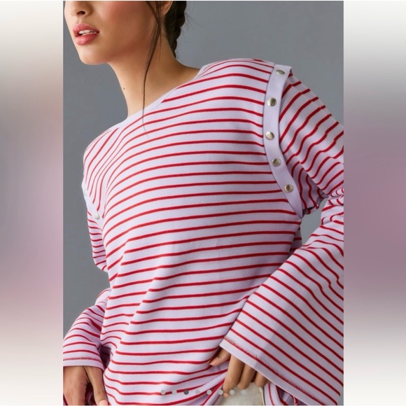 Anthropologie Sweaters - Anthropologie Maeve Lavender and Red Striped Top